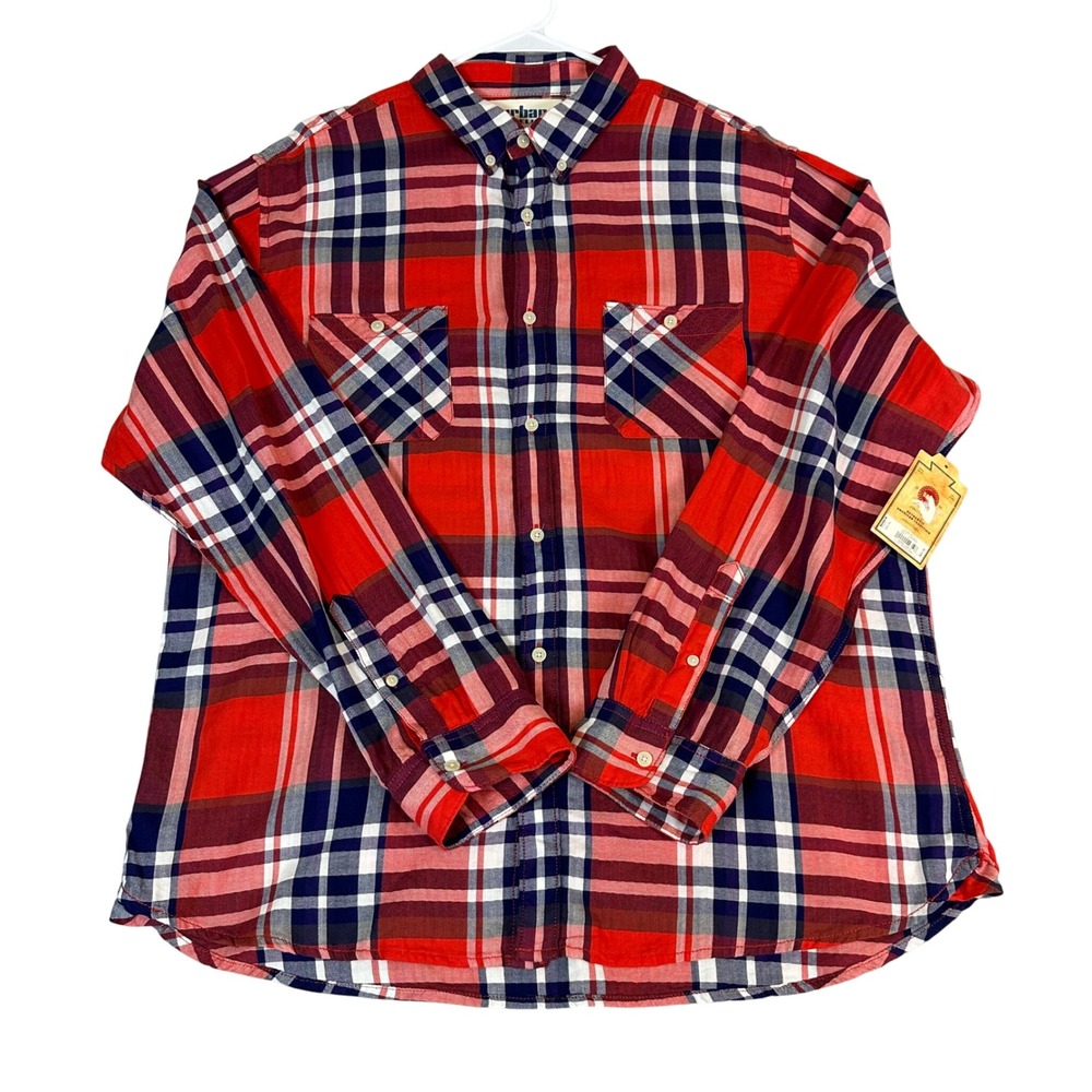Urban Pipeline Mens XXL Plaid Button Down Shirt Red Navy Blue Long Sleeve NWT